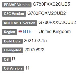 Samsung Galaxy S20 FE Fan Edition Android 11 Firmware Details