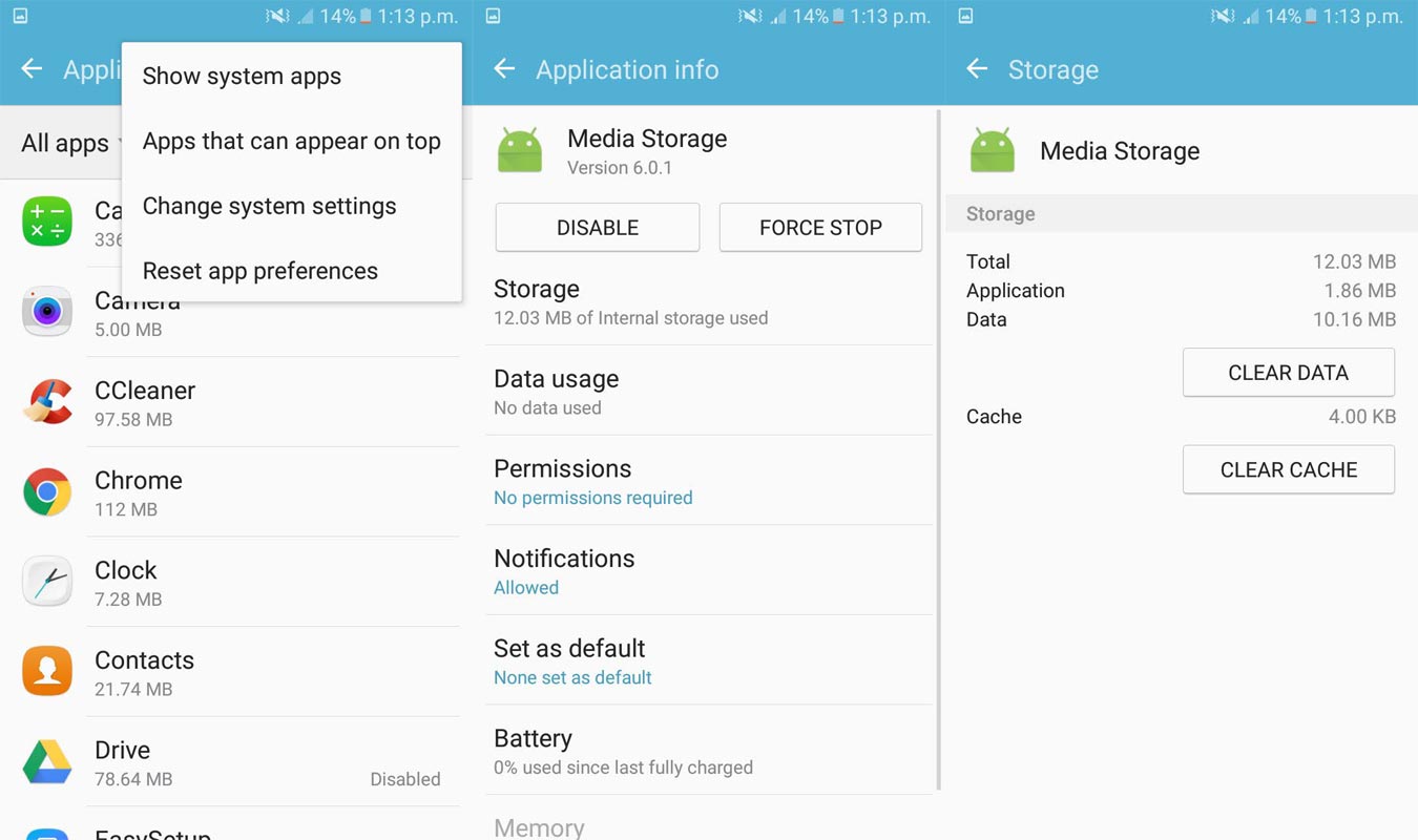 Media Storage Clear Cache