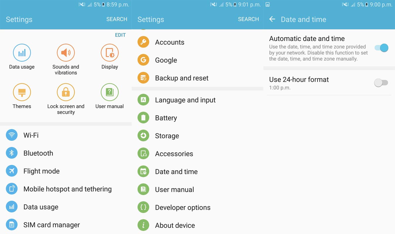 Samsung Galaxy 24 Hour Time format