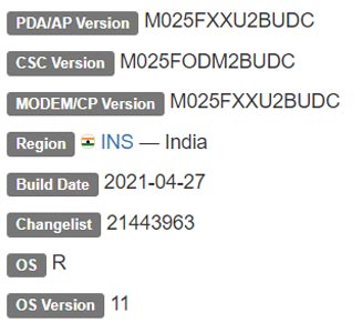 Samsung Galaxy M02s Android 11 Firmware Details