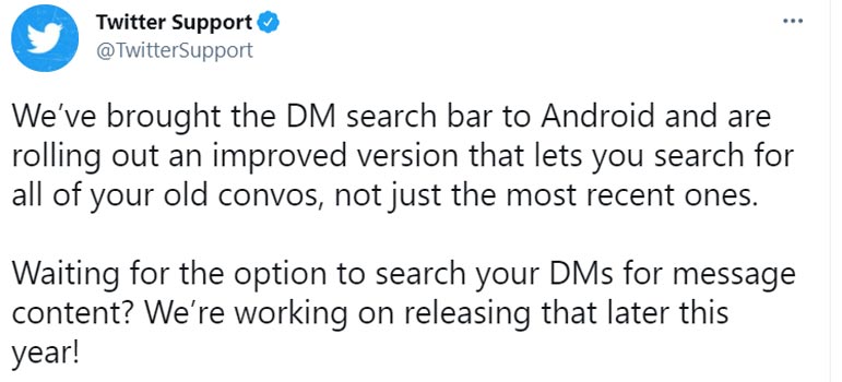 Twitter DMs Search Bar Android Official Tweet