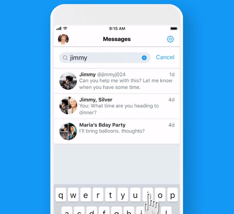 Twitter DMs Search Bar Android and iOS