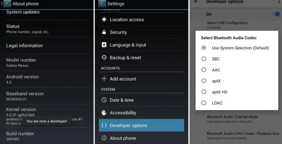 apt-X HD, SBC, AAC, and LDAC Bluetooth Audio Codecs