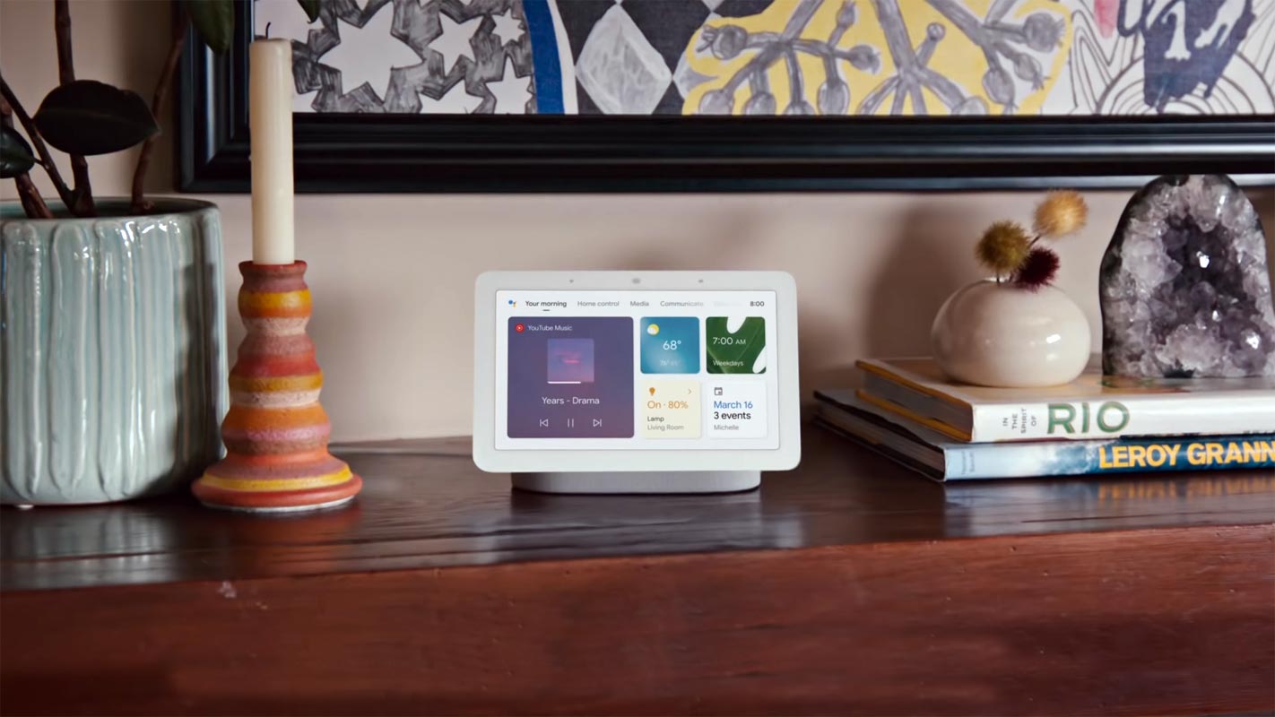 Google Nest Hub on the Wooden Table