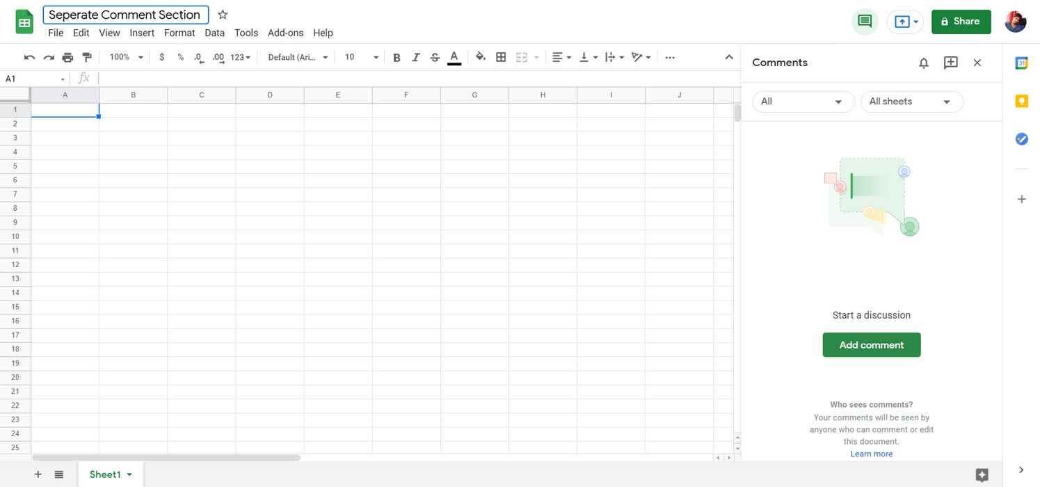 Seperate Comments Section Google Sheets