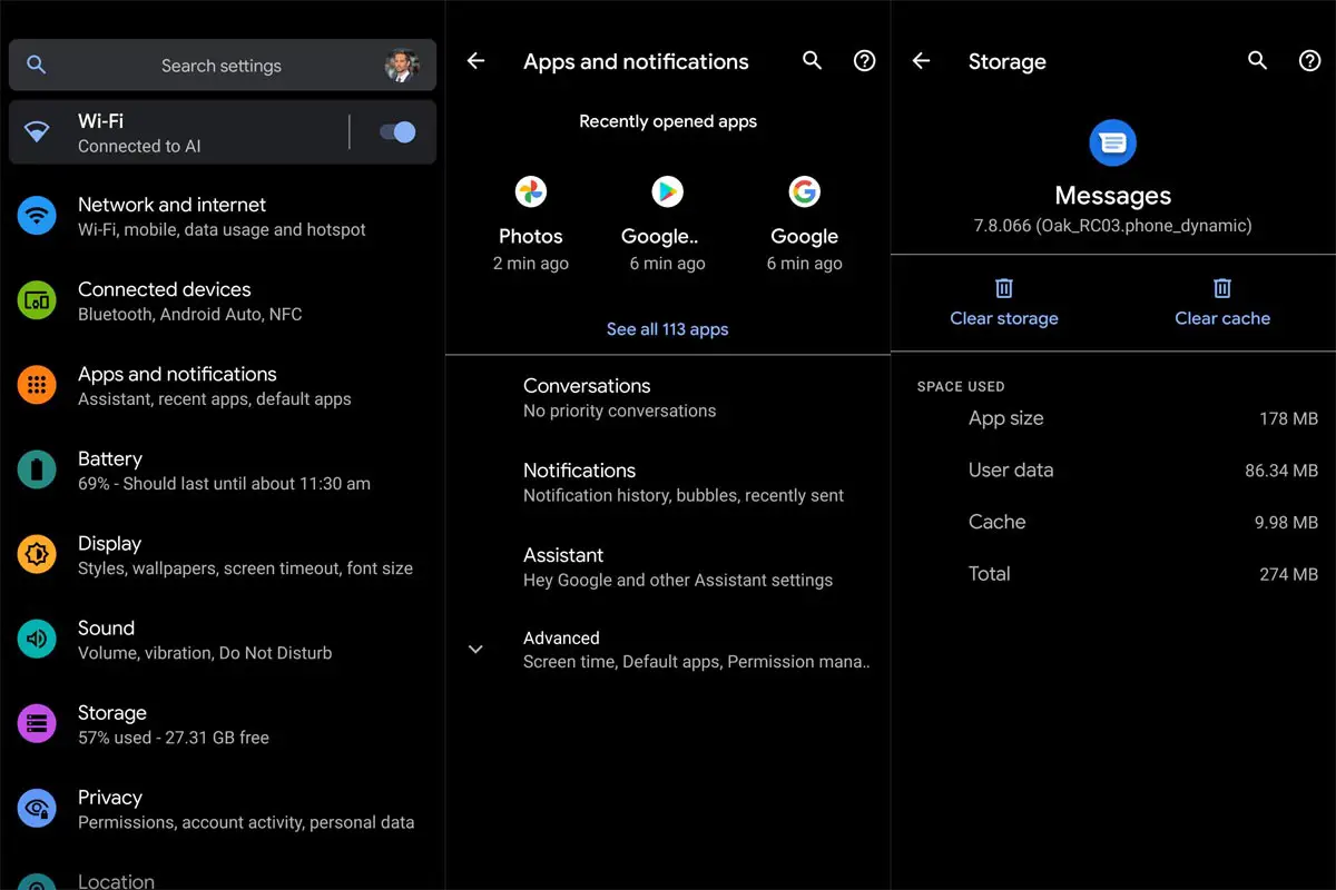 Clear Cache and Data in Google Messages