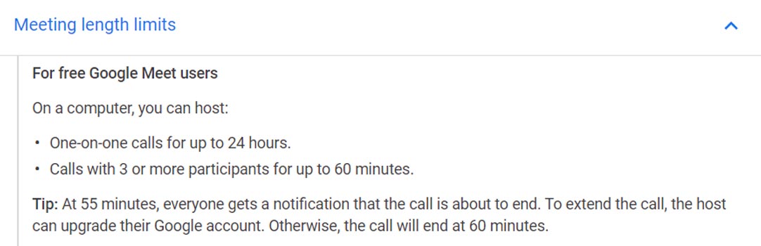 Google Meet Call Limit After 60 Minutes Expiry