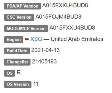 Samsung Galaxy A01 Android 11 Firmware Details