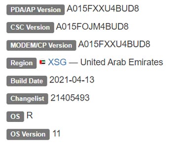 Samsung Galaxy A01 Android 11 Firmware Details