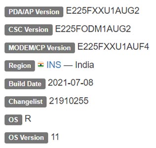 Samsung Galaxy F22 Android 11 Firmware Details