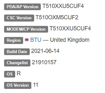 Samsung Galaxy Tab A 10.1 2019 Android 11 Firmware Details