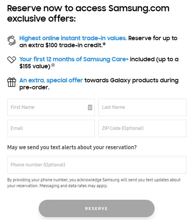 Samsung Galaxy Z Flip 3 Reservation Form