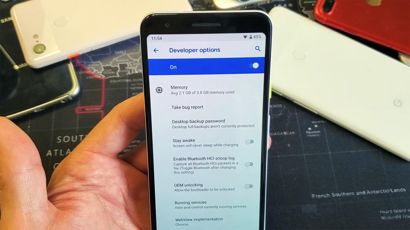 Android Developer Option in Google Pixel 3a