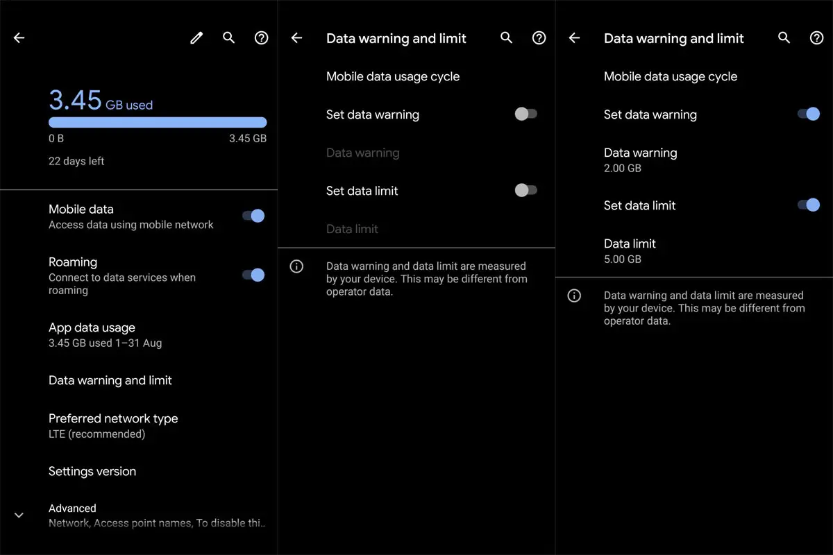 Data Usage Warning Android Mobile