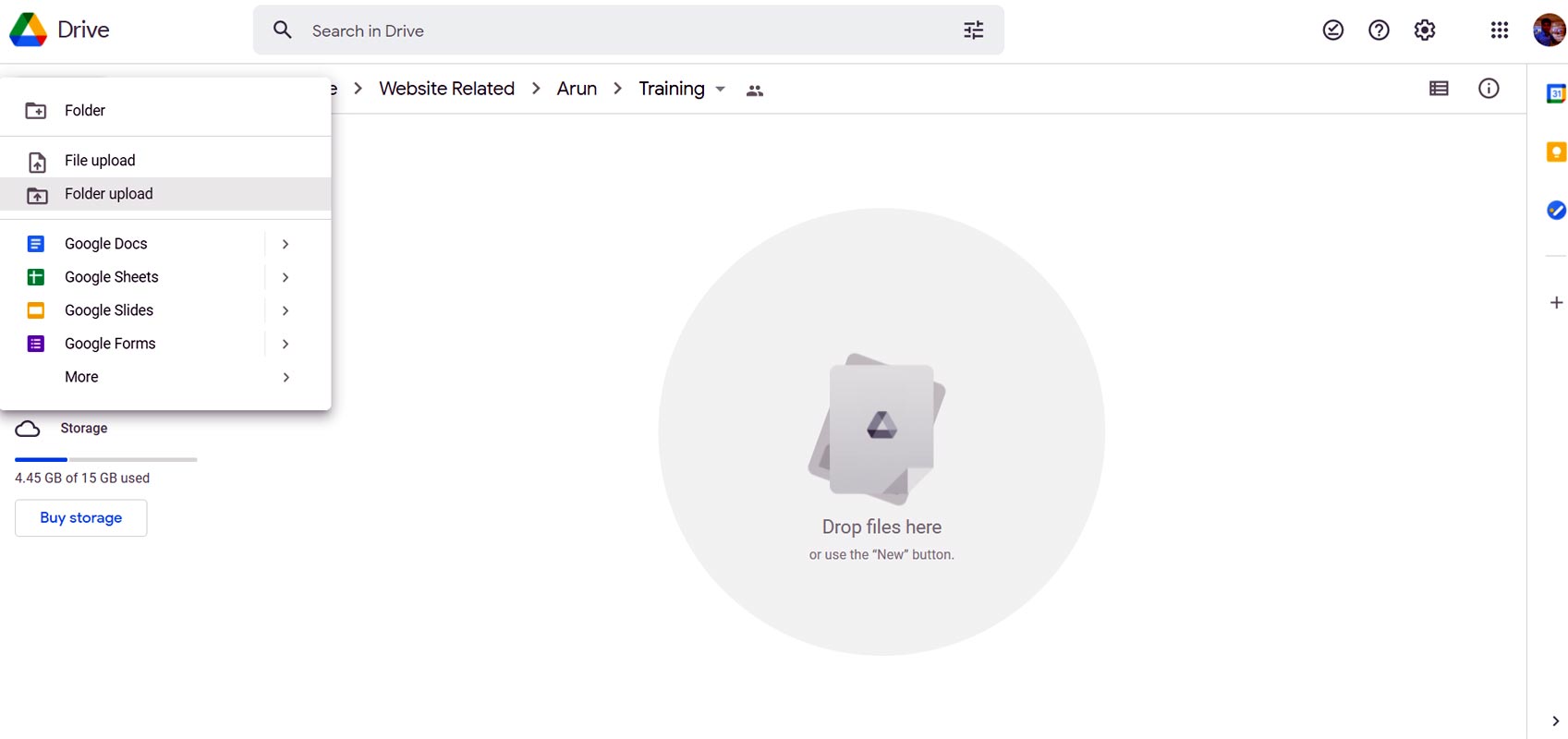 Google Drive Upload New Folder Interface