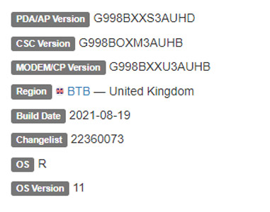 Samsung Galaxy S21 Ultra 5G android 11 firmware details