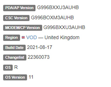 samsung galaxy s21+5g android 11 firmware details