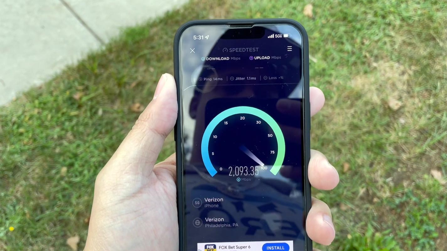 Verizon 5G Speed Test Result