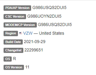 samsung galaxy s20 plus android 11 verizon firmware details