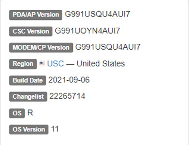 samsung galaxy s21 5g us-cellular android 11 firmware details