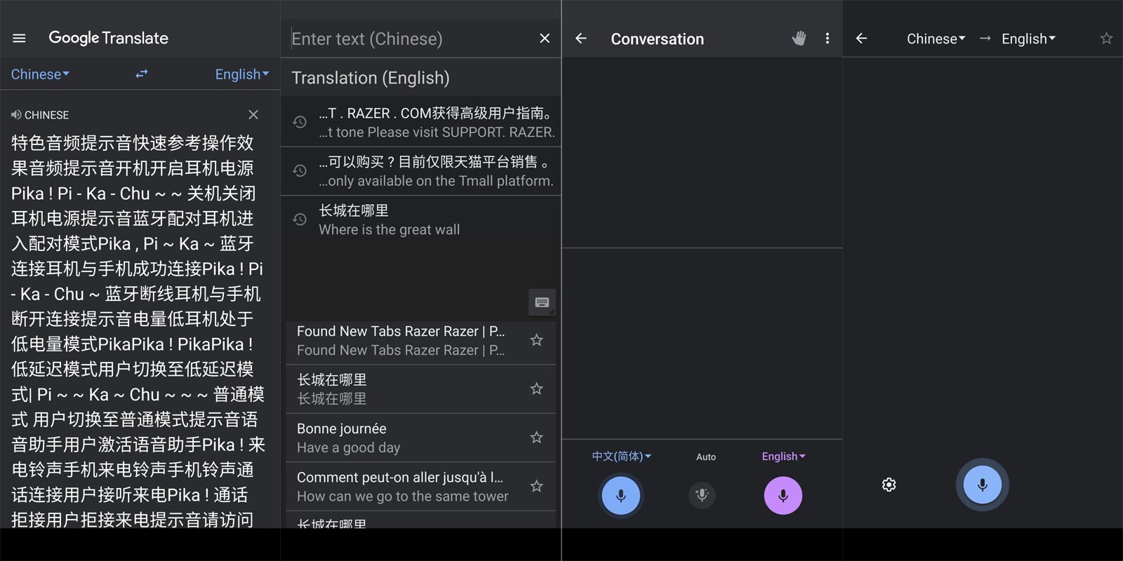 Google Translate Options Screenshots