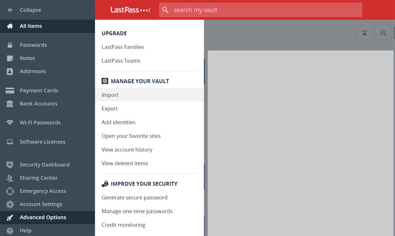 Lastpass import Option