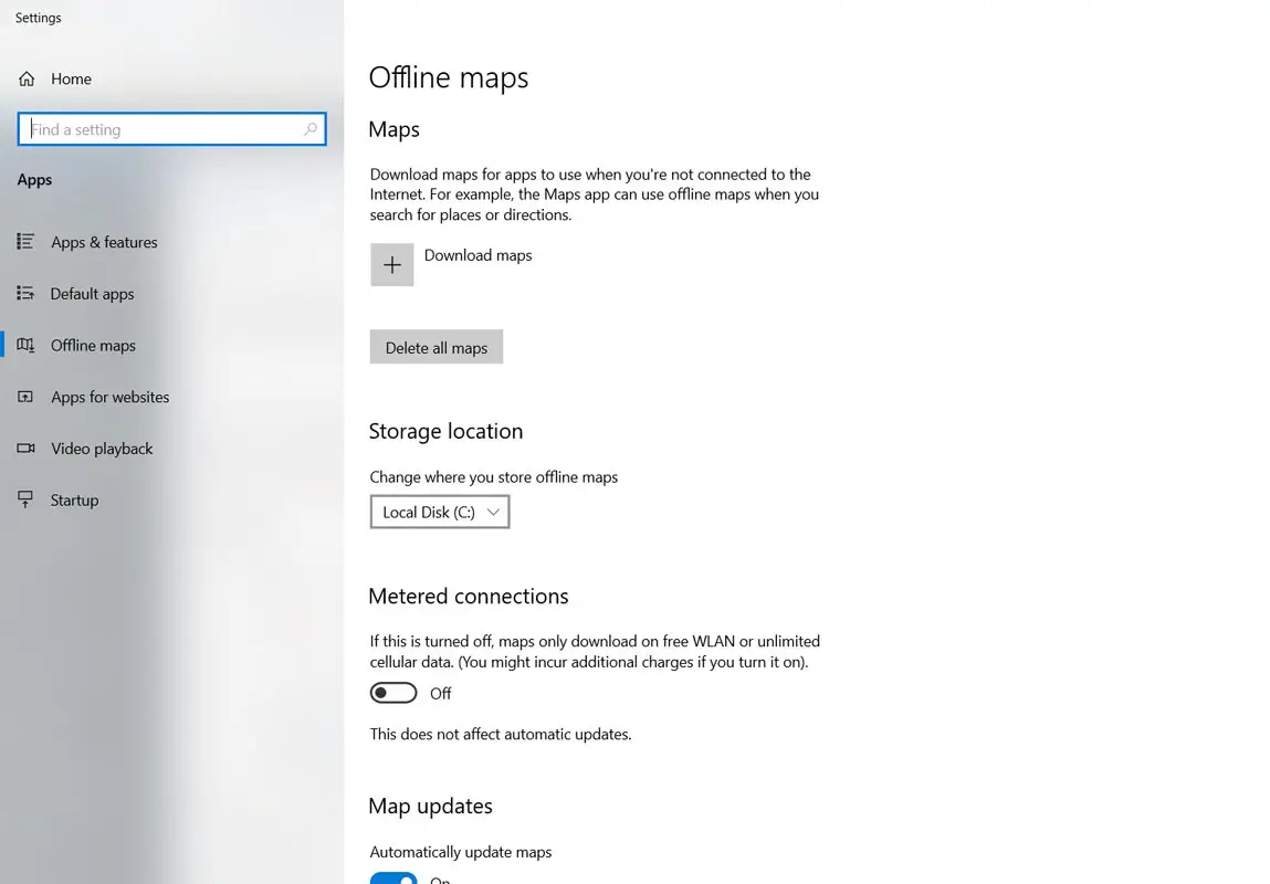 Offline Maps Settings Windows PC