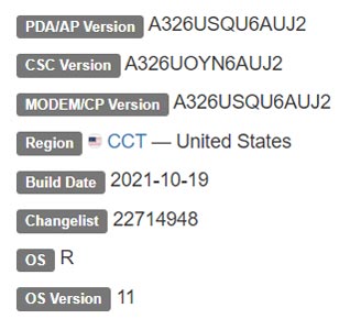 Samsung Galaxy A32 5G Comcast USA Android 11 Firmware Details