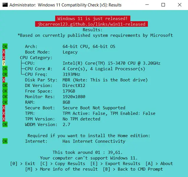 Windows 11 Compatibility Check Script