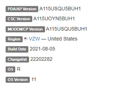 samsung galaxy a11 android 11 verizon firmware details