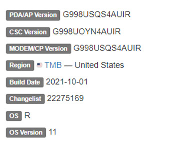 samsung galaxy s21 ultra android 11 t-mobile firmware details