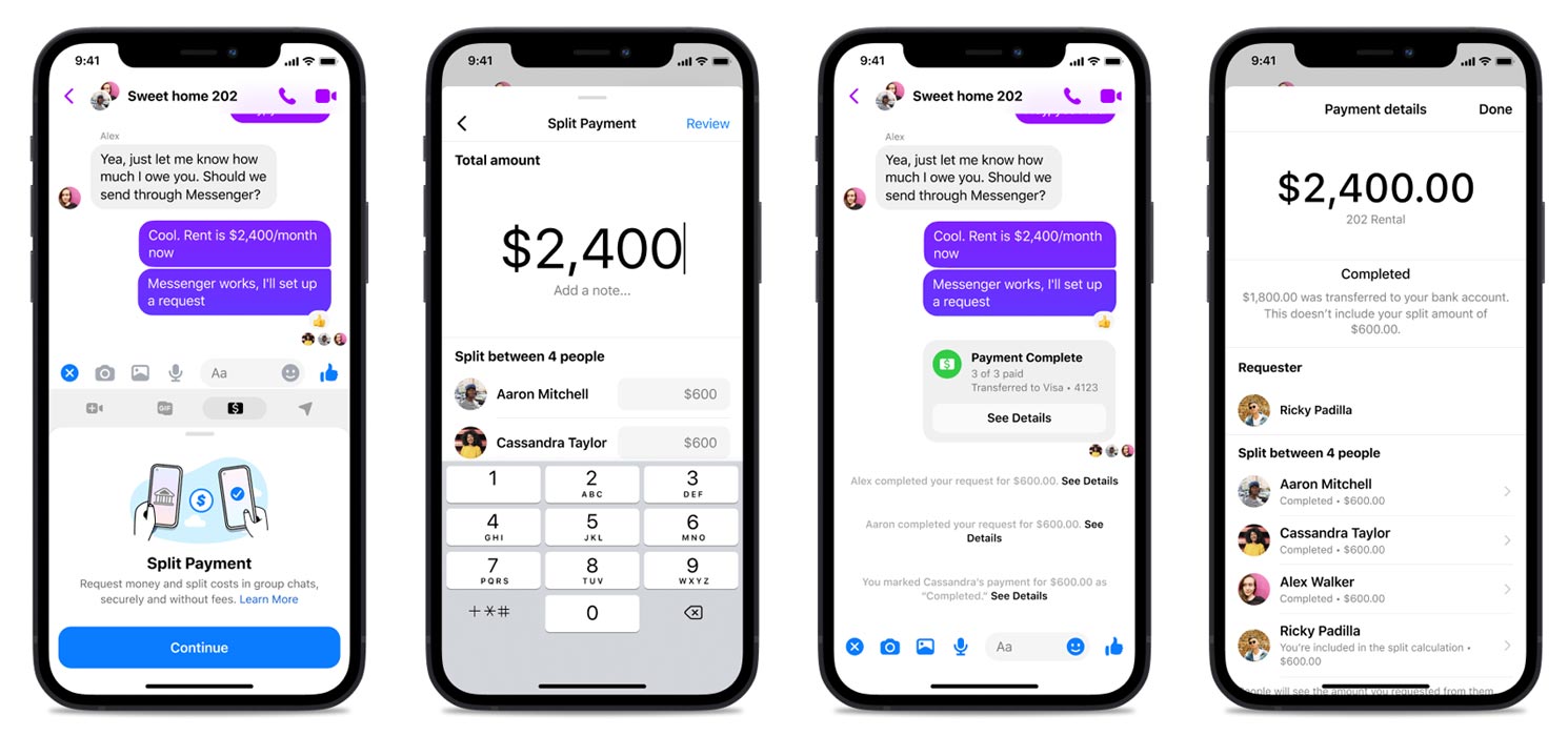 Facebook Messenger Bill Splitting Screenshots