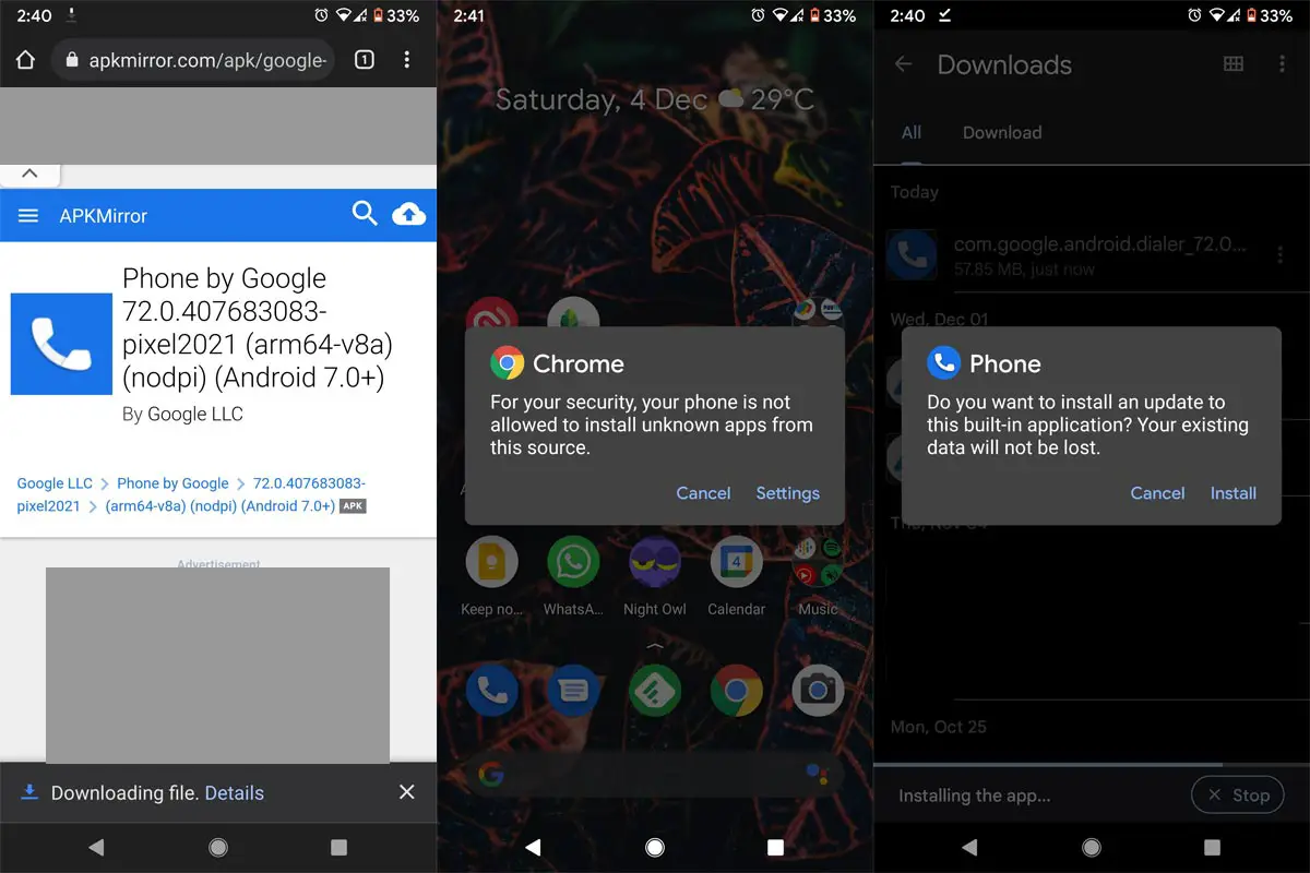 Google Phone App Sideload Install Screenshots