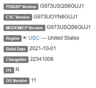 Samsung Galaxy S10 4G US-Cellular Android 11 Firmware Details