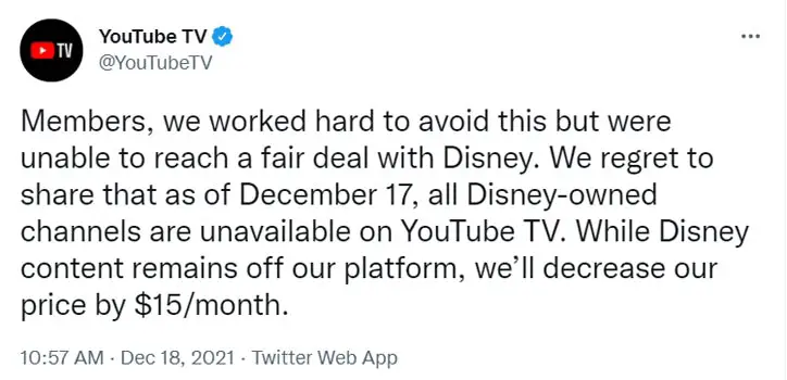 YouTube TV Removel of ESPN ABC Disney