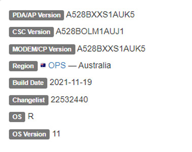 samsung galaxy a52s android 11 firmware details
