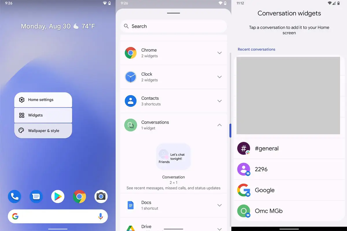 Conversation Widgets Android 12