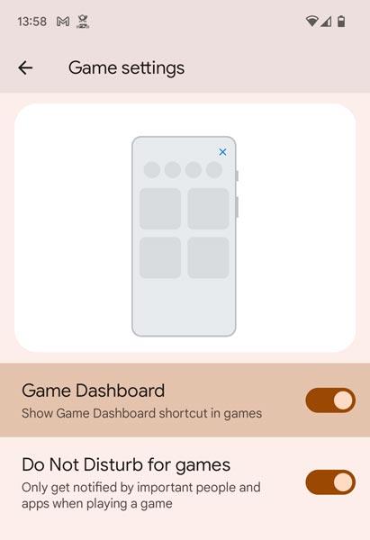 Game Settings Dashboard Android 12