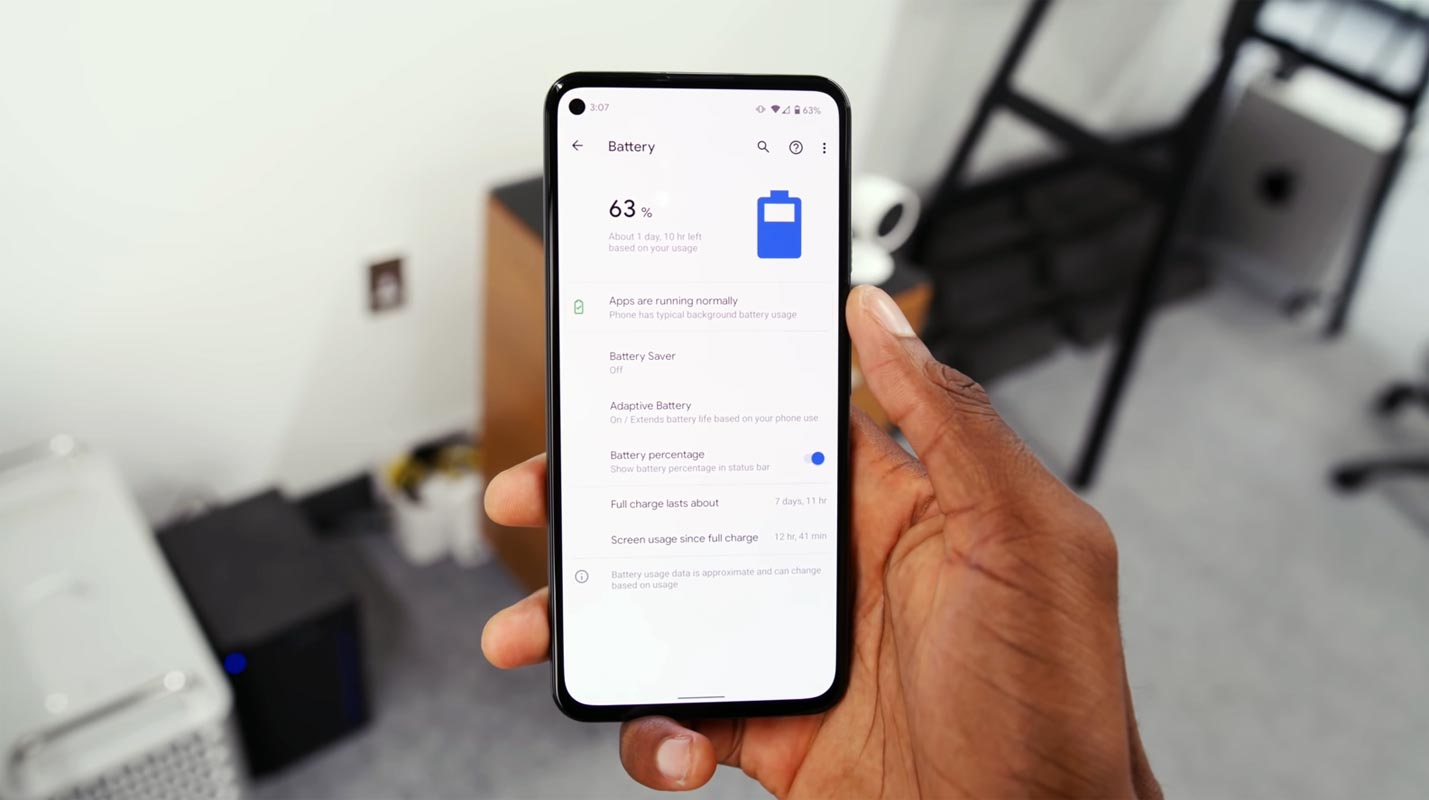 Google Pixel 5a 5G Android 12 Battery Usage