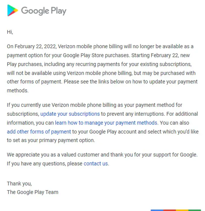 Google Play Store Verizon Billing