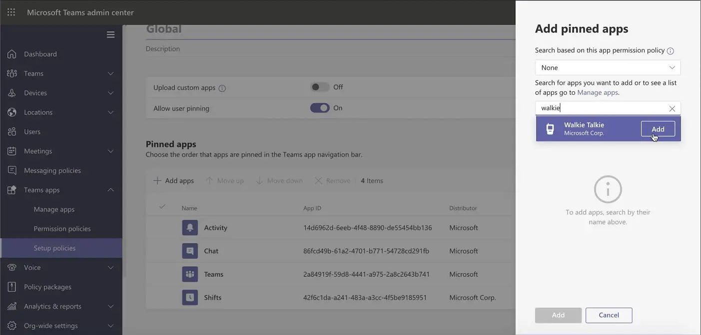 Microsoft Teams Walkie Talkie Admin Setup 3