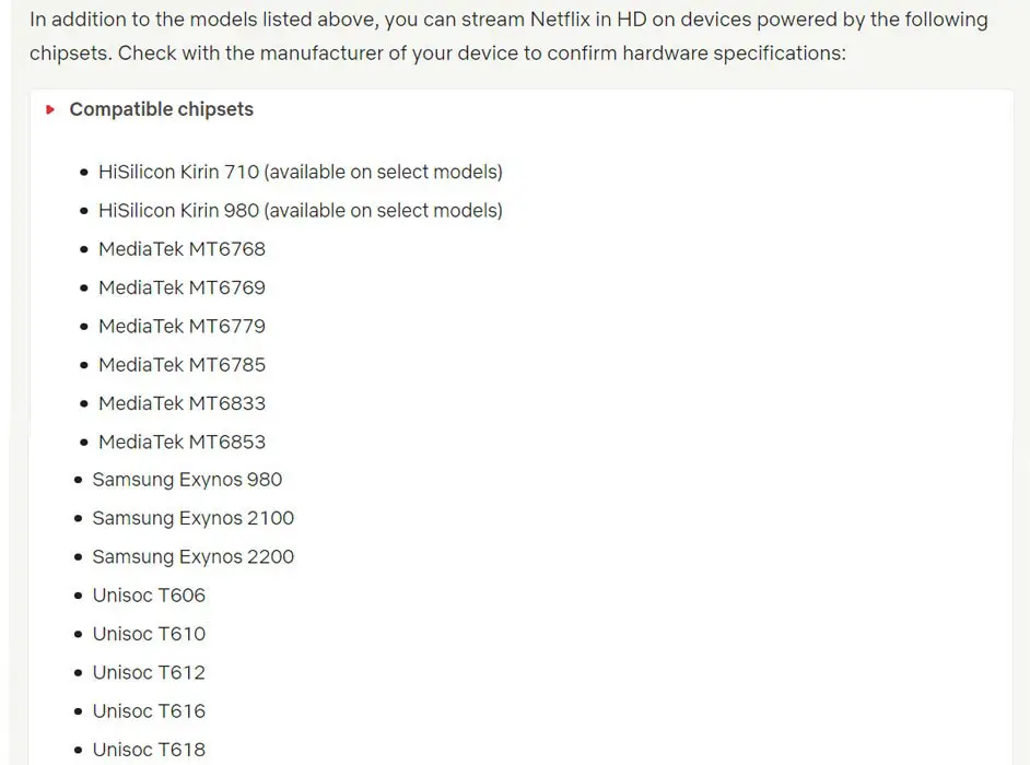 Netflix Esynos 2200 Support List Official