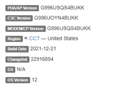 samsung galaxy s21 plus android 12 CCT firmware details