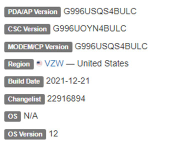 samsung galaxy s21 plus android 12 VZW firmware details