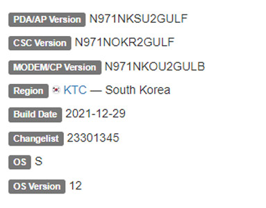 samsung galaxy note 10 5G android 12 firmware details