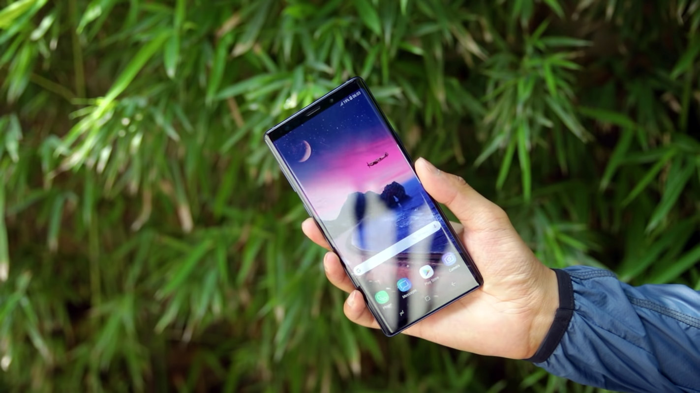 samsung galaxy note 9 with nature wallpaper