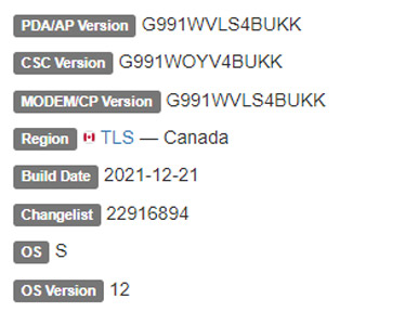 samsung galaxy s21 5g android 12 firmware details