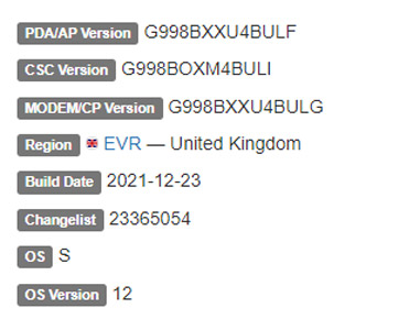 samsung galaxy s21 ultra android 12 firmware details