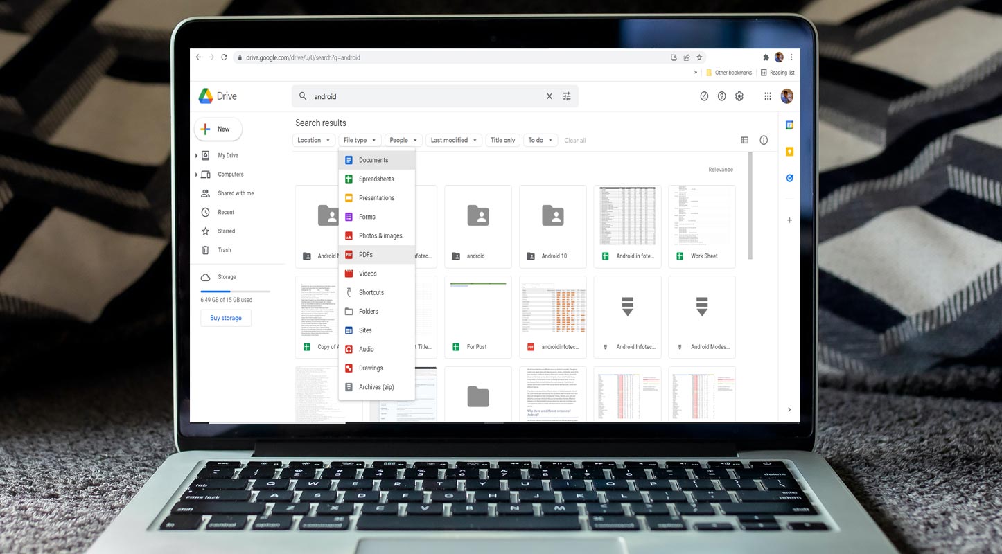 Google Drive Advanced Filter Search in Macbook