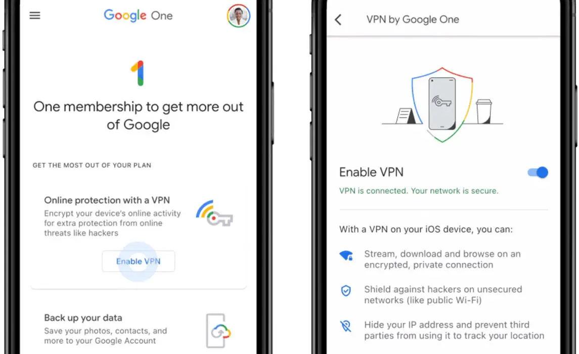 Google One VPN in iOS Screenshot